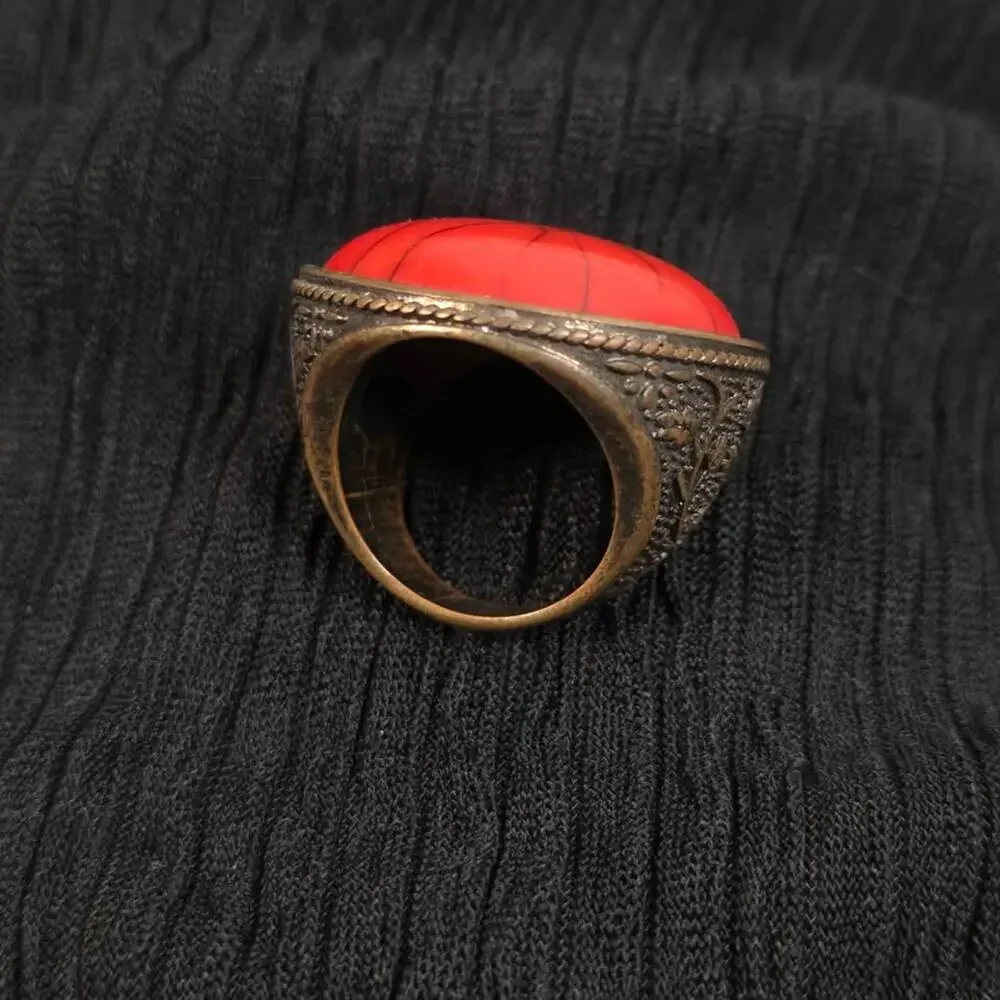 Vintage Orange Stone Statement Ring Boho Festival Gothic Cocktail Ring Size 9